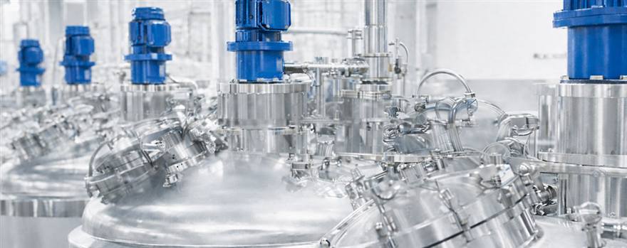 Stainless-steel reactors on the blending floor at the Pine Grove, Pennsylvania plant
